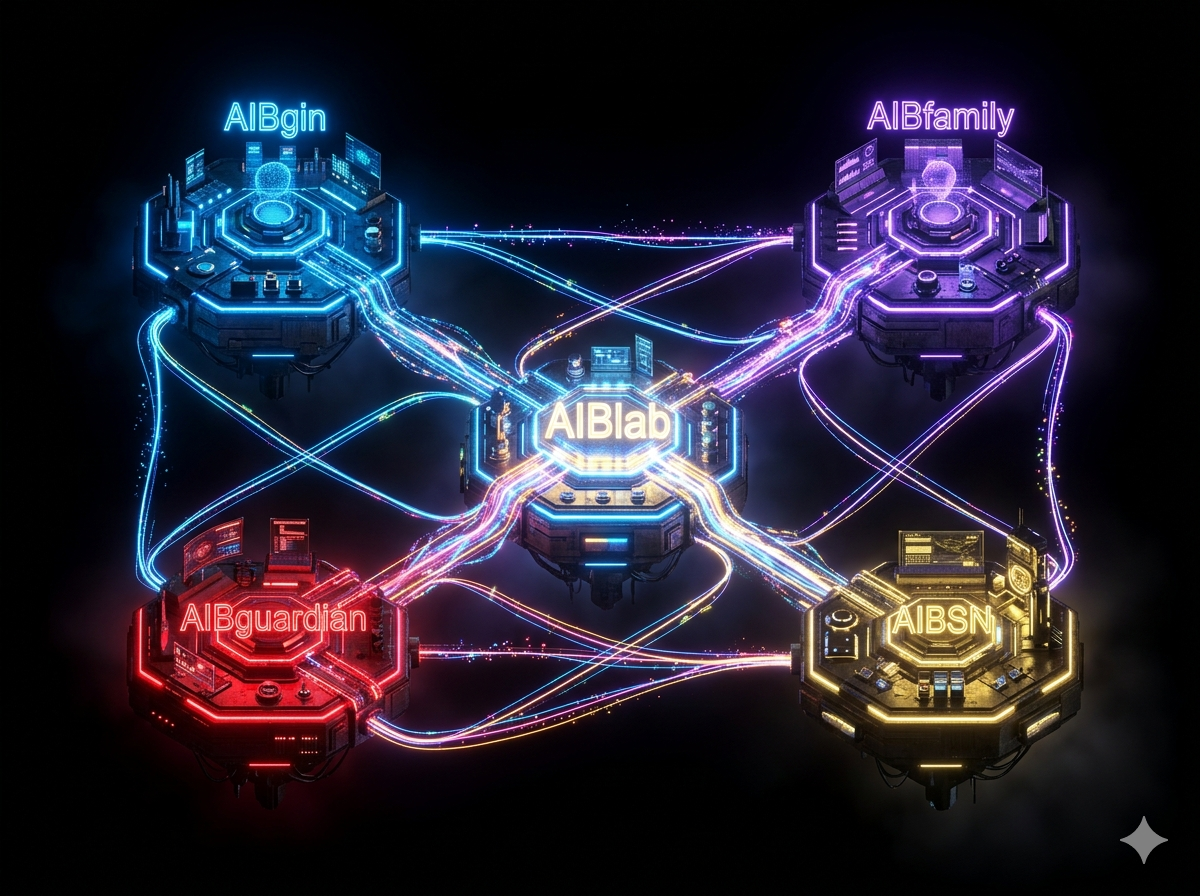 AIBlab ecosystem overview — AIBgin, AIBfamily, AIBguardian and AIBSN child-safe AI products